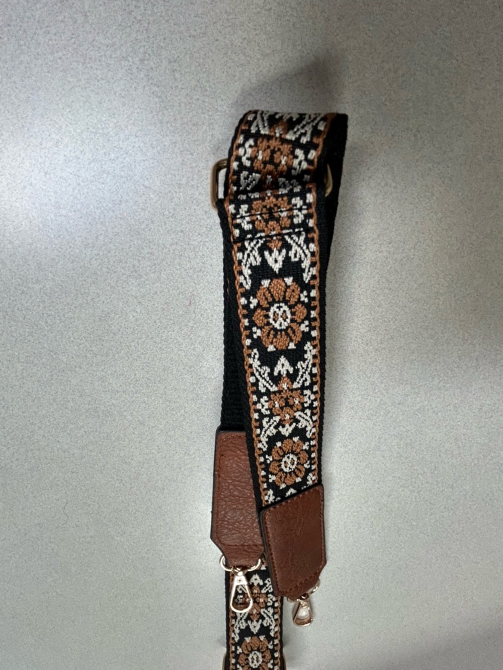Embroidered Floral Guitar Strap in Black and Copper